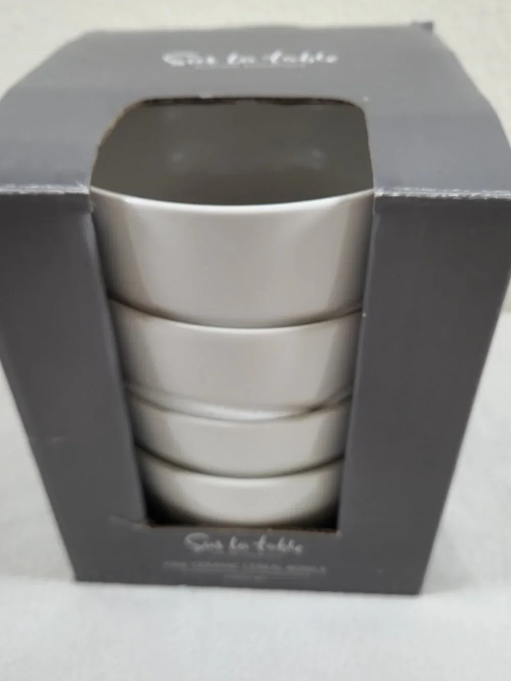 SUR LA TABLE Cereal Dessert Bowls 5.5 in White Fine Ceramic Set Of 4 NEW in Box